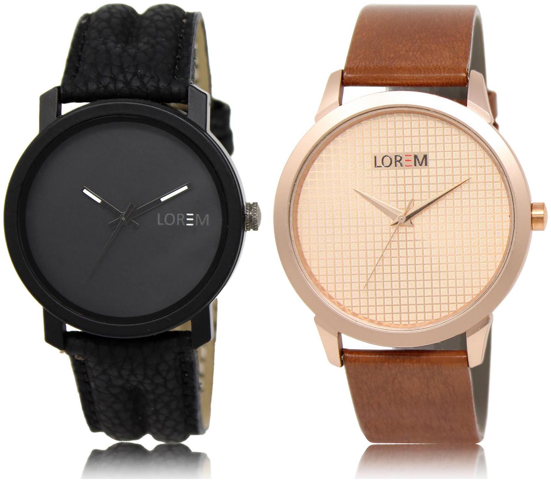

LOREM LR21-34 Rose Gold Black Round Boy s Leather Wrist Watch