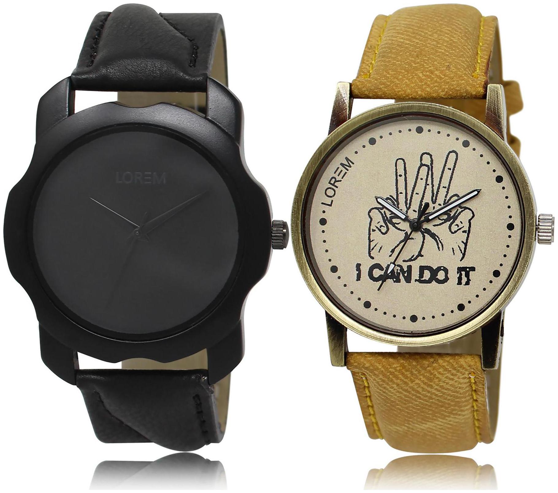 

LOREM LR22-30 Grey Black Round Boy s Leather Wrist Watch