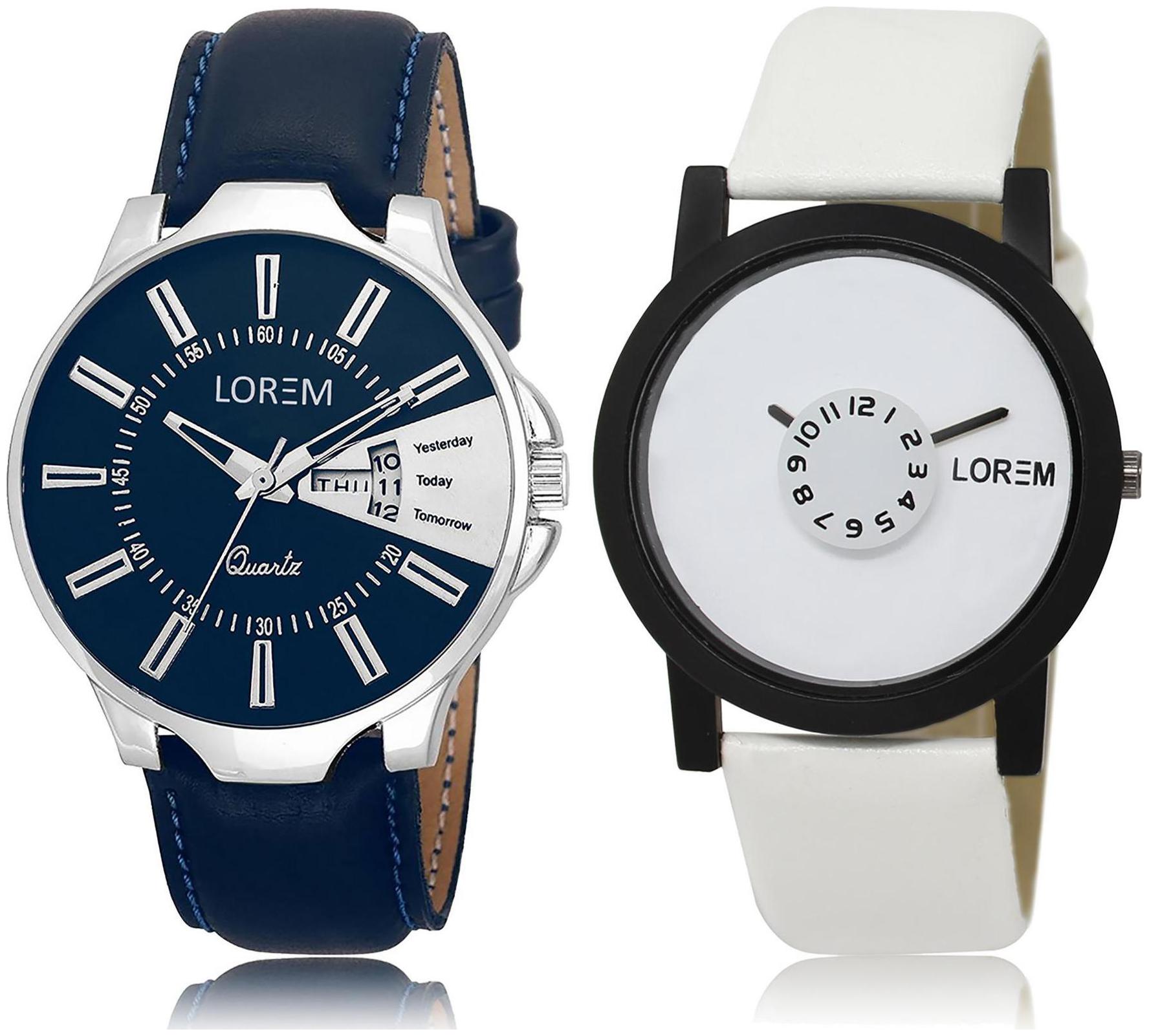 

LOREM LR23-26 White Blue Round Boy s Leather Wrist Watch