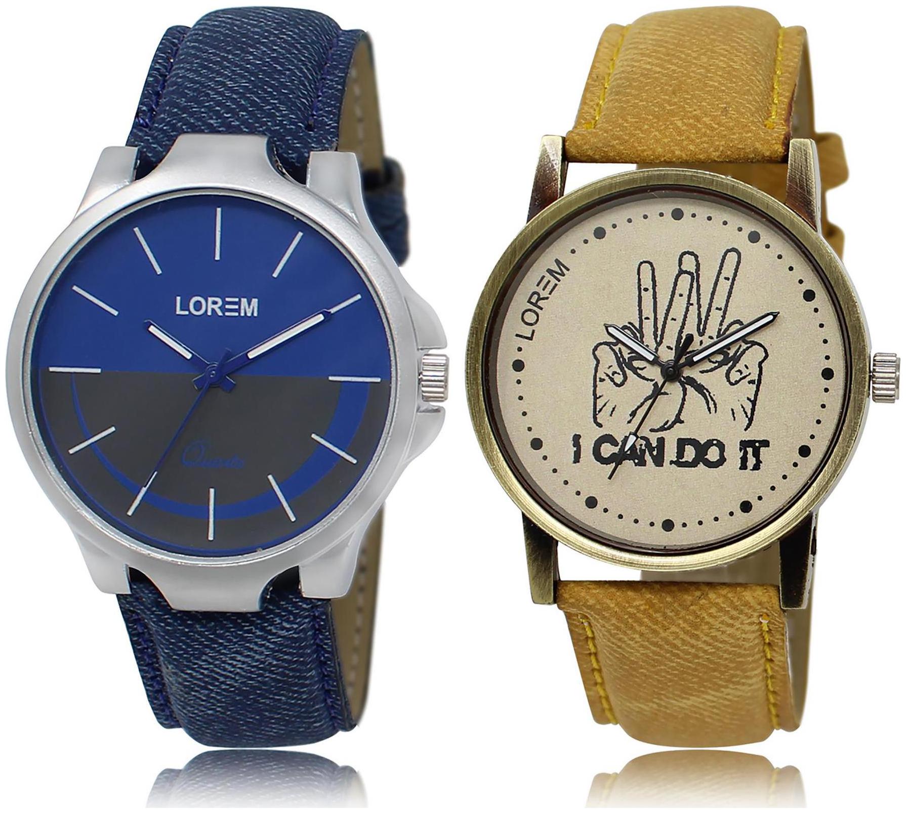 

LOREM LR24-30 Grey Blue Round Boy s Leather Wrist Watch