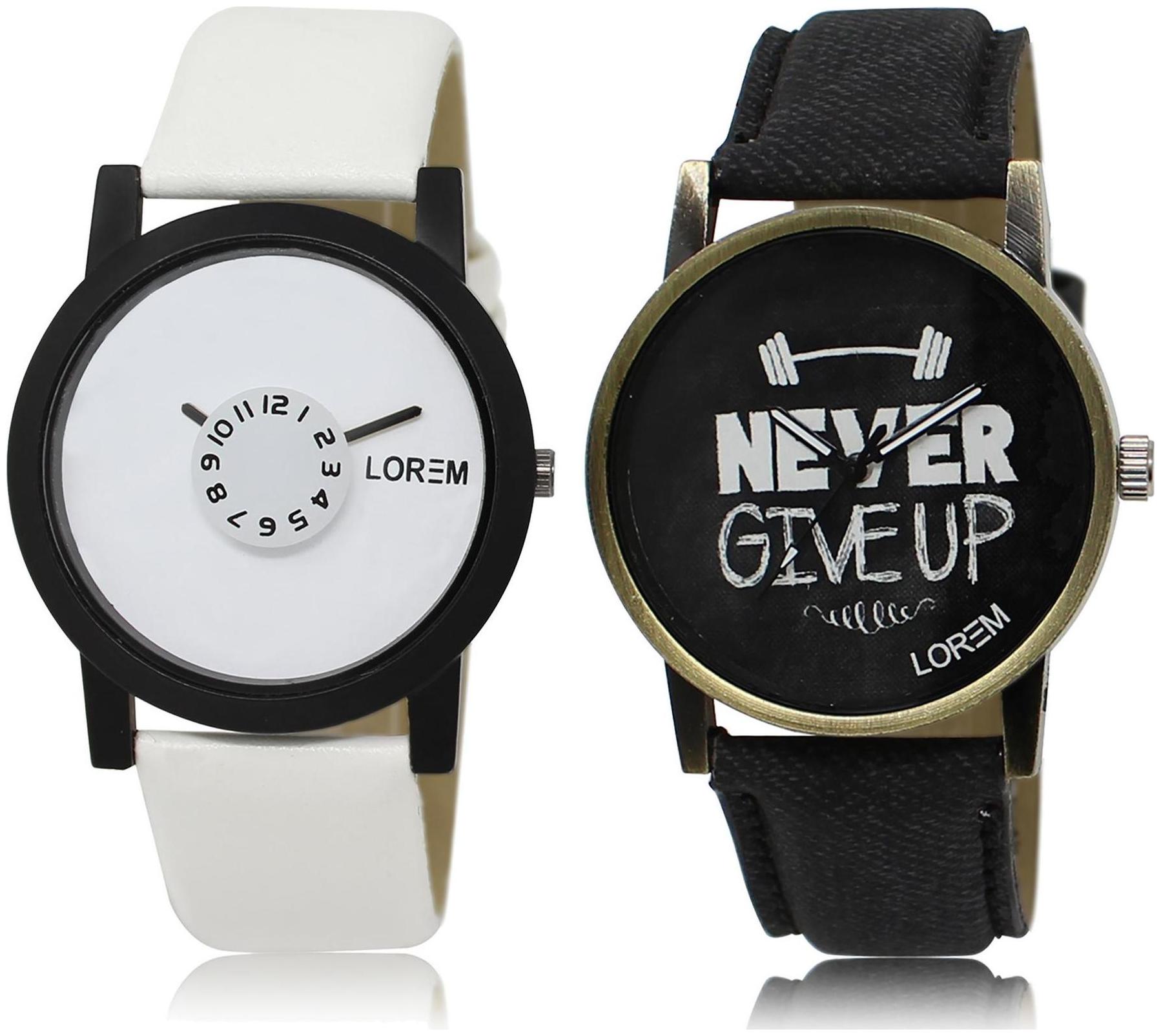 

LOREM LR26-27 Black White Round Boy s Leather Wrist Watch