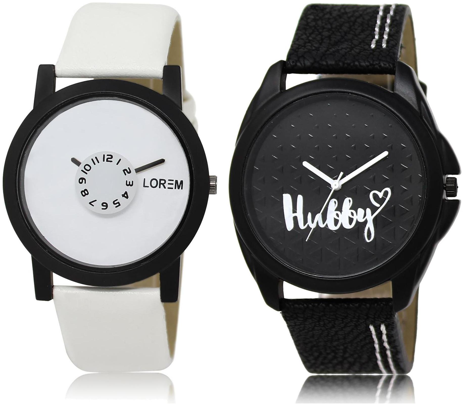 

LOREM LR26-31 Black White Round Boy s Leather Wrist Watch
