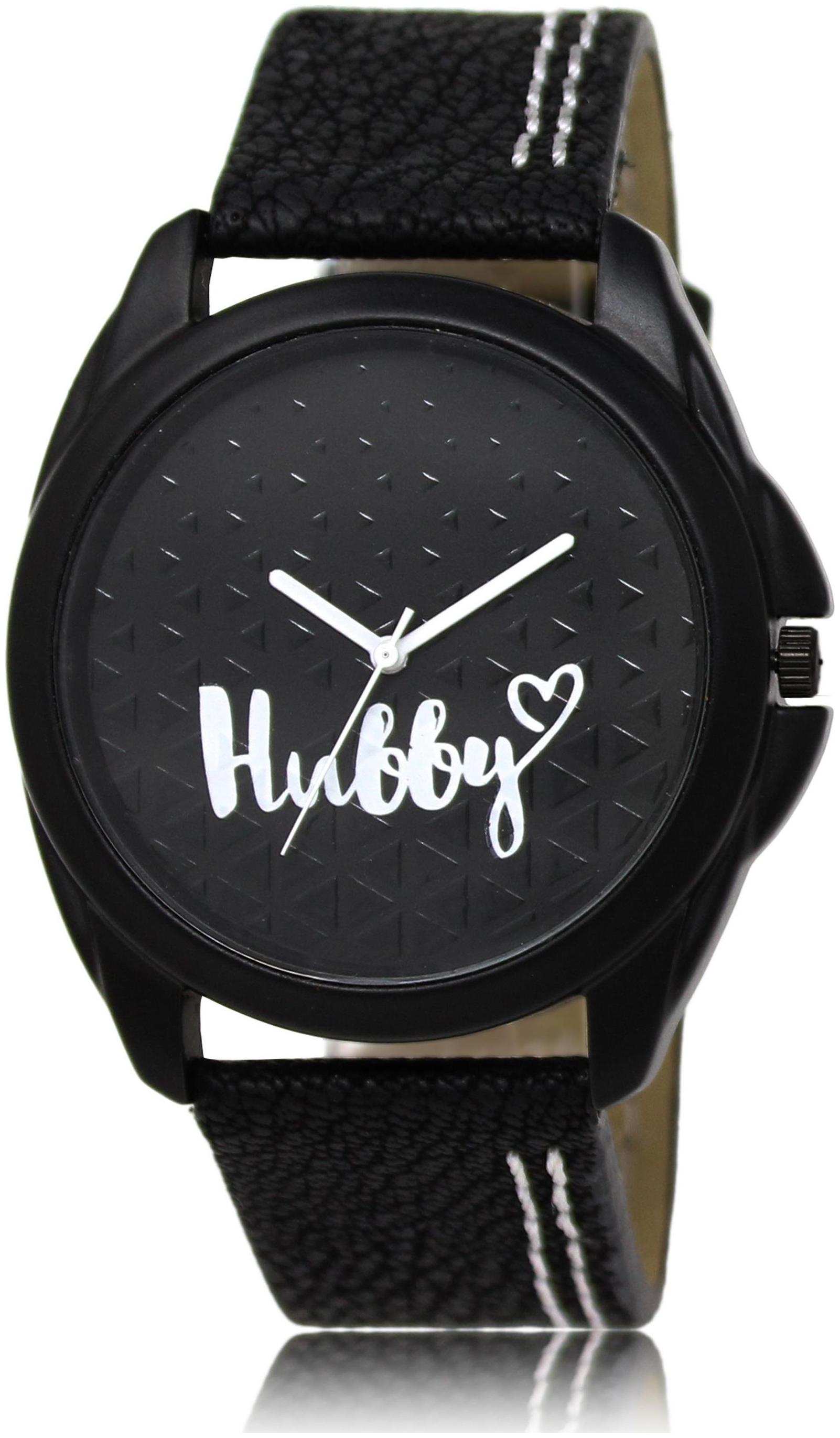 

LOREM LR31 Black-Round Hubby Designer Leather Analog Men Boys