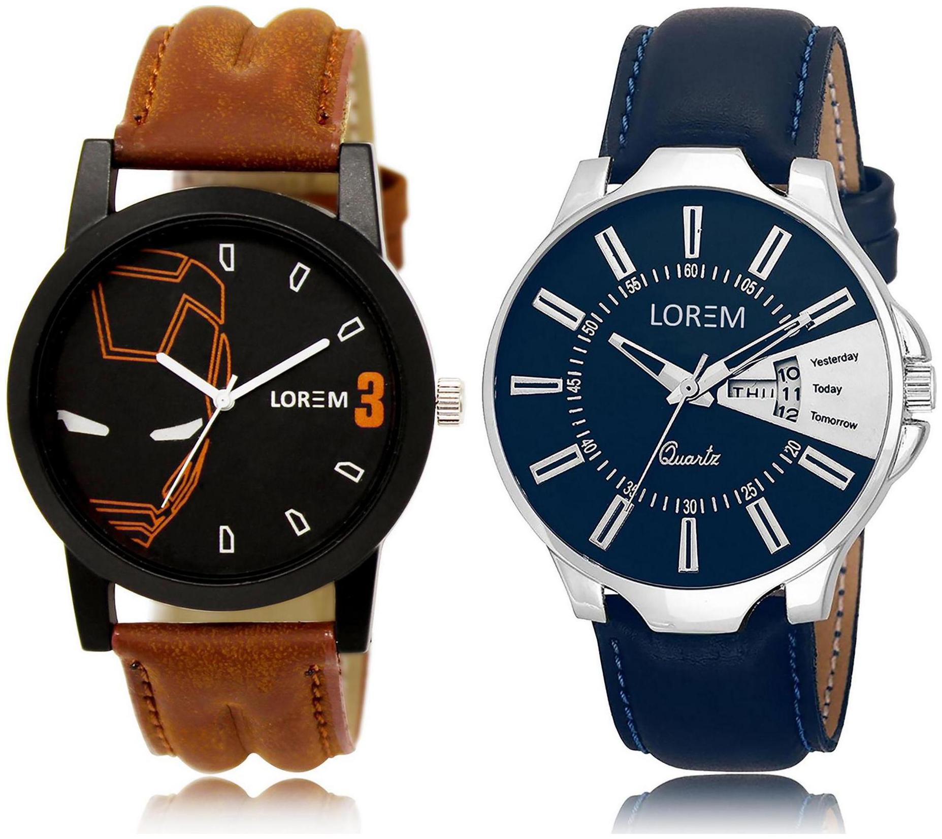 

LOREM LR4-23 Silver Black Round Boy s Leather Wrist Watch