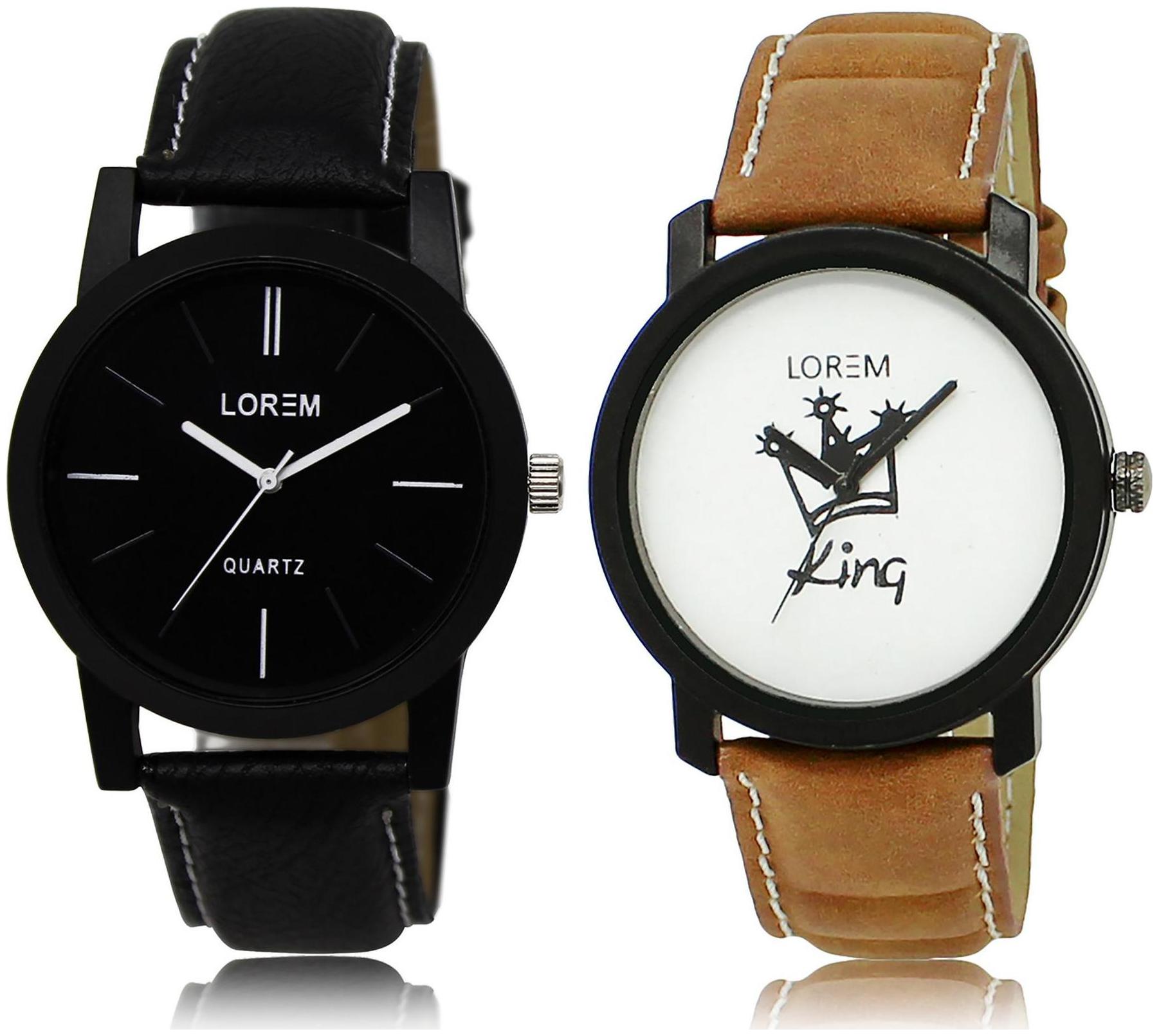 

LOREM LR5-18 White Black Round Boy s Leather Wrist Watch