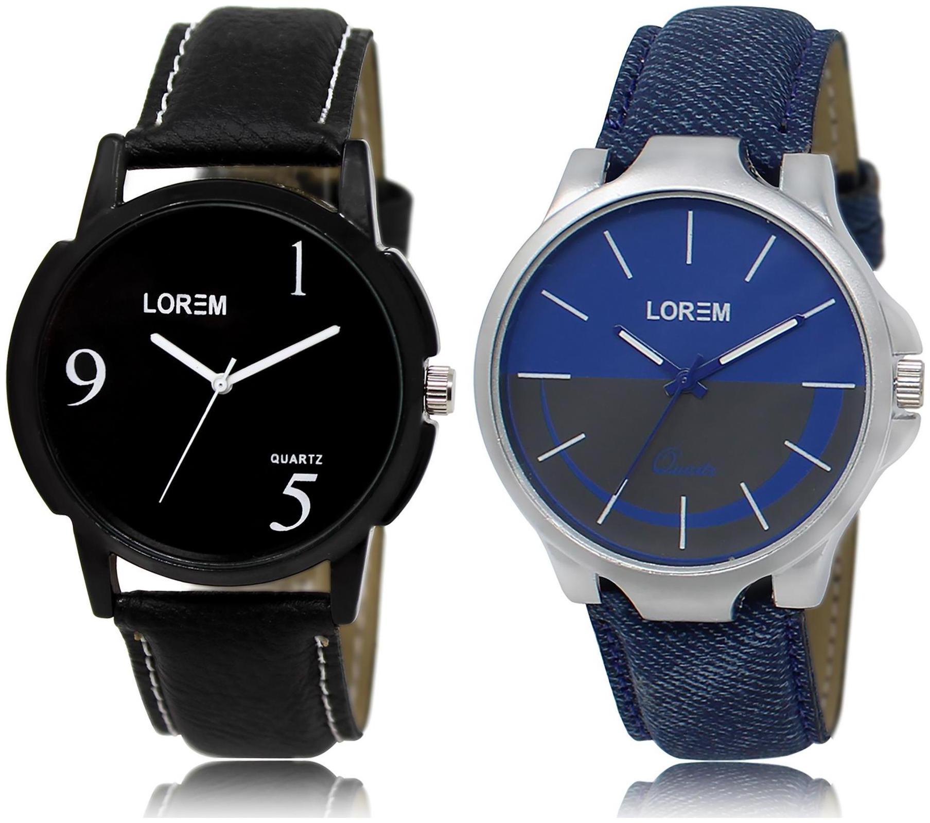 

LOREM LR6-24 Blue Black Round Boy s Leather Wrist Watch