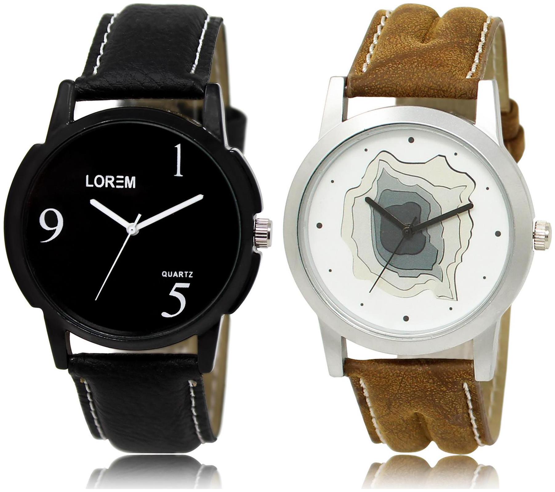

LOREM LR6-9 White Black Round Boy s Leather Wrist Watch
