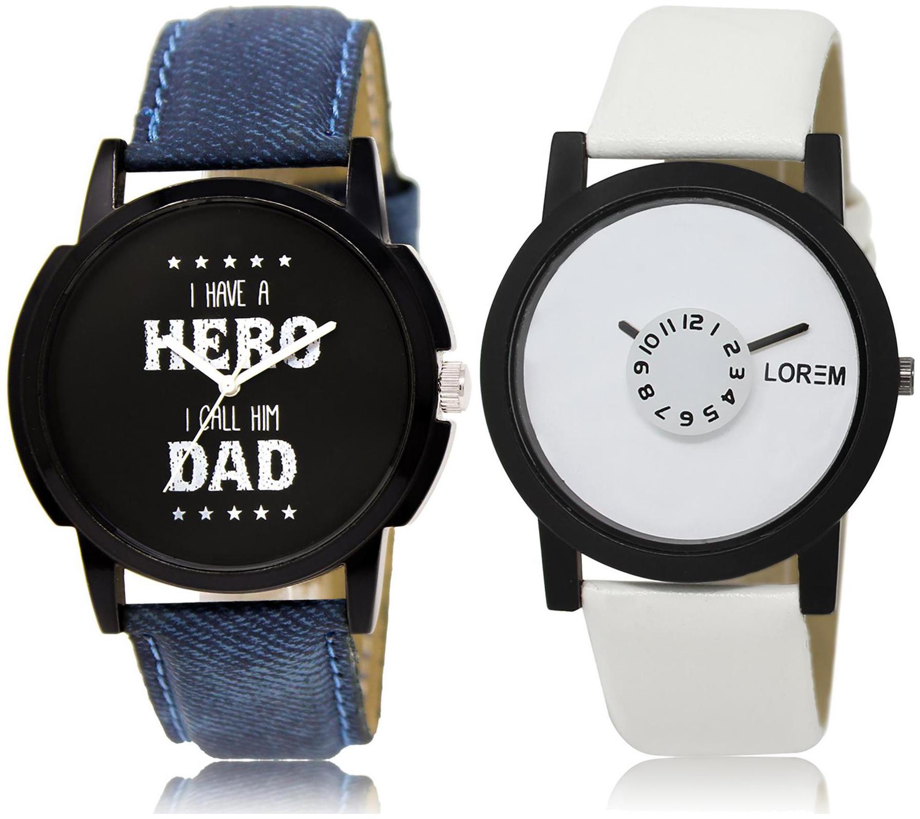 

LOREM LR7-26 White Black Round Boy s Leather Wrist Watch