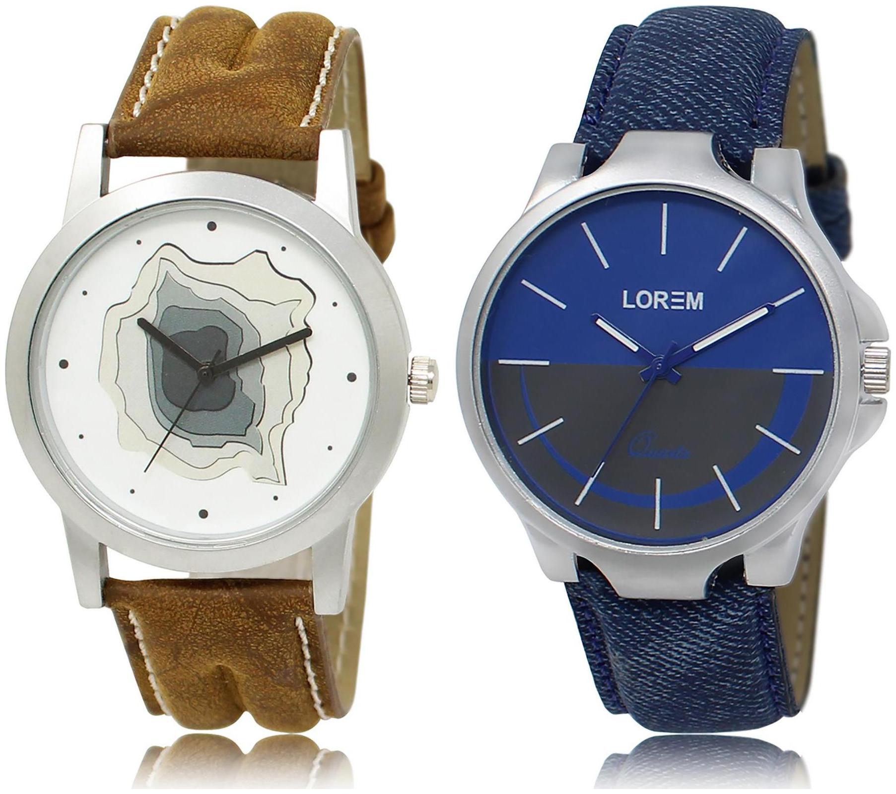 

LOREM LR9-24 Blue White Round Boy s Leather Wrist Watch