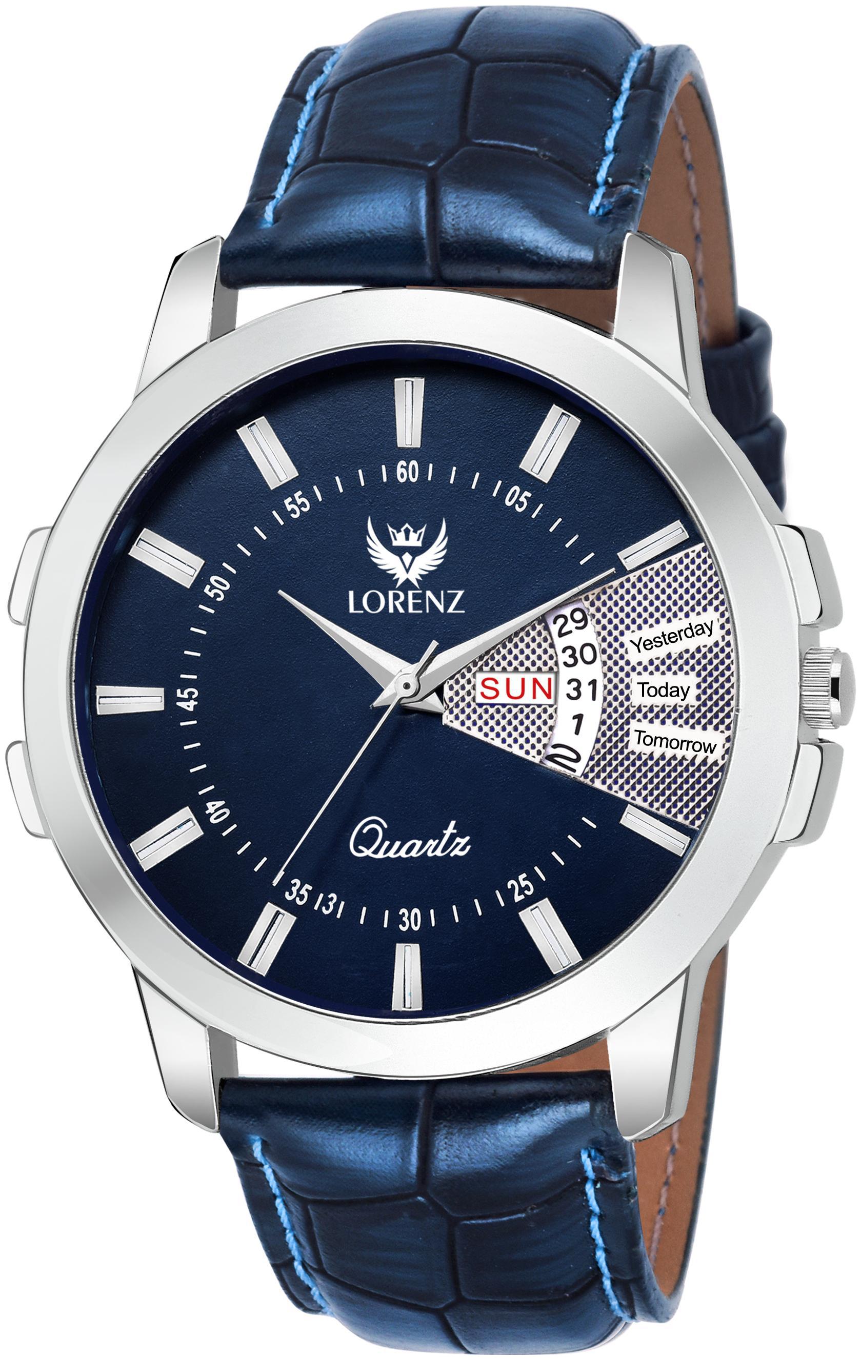 

Lorenz blue dial leather strap day date mens watch- MK-203W