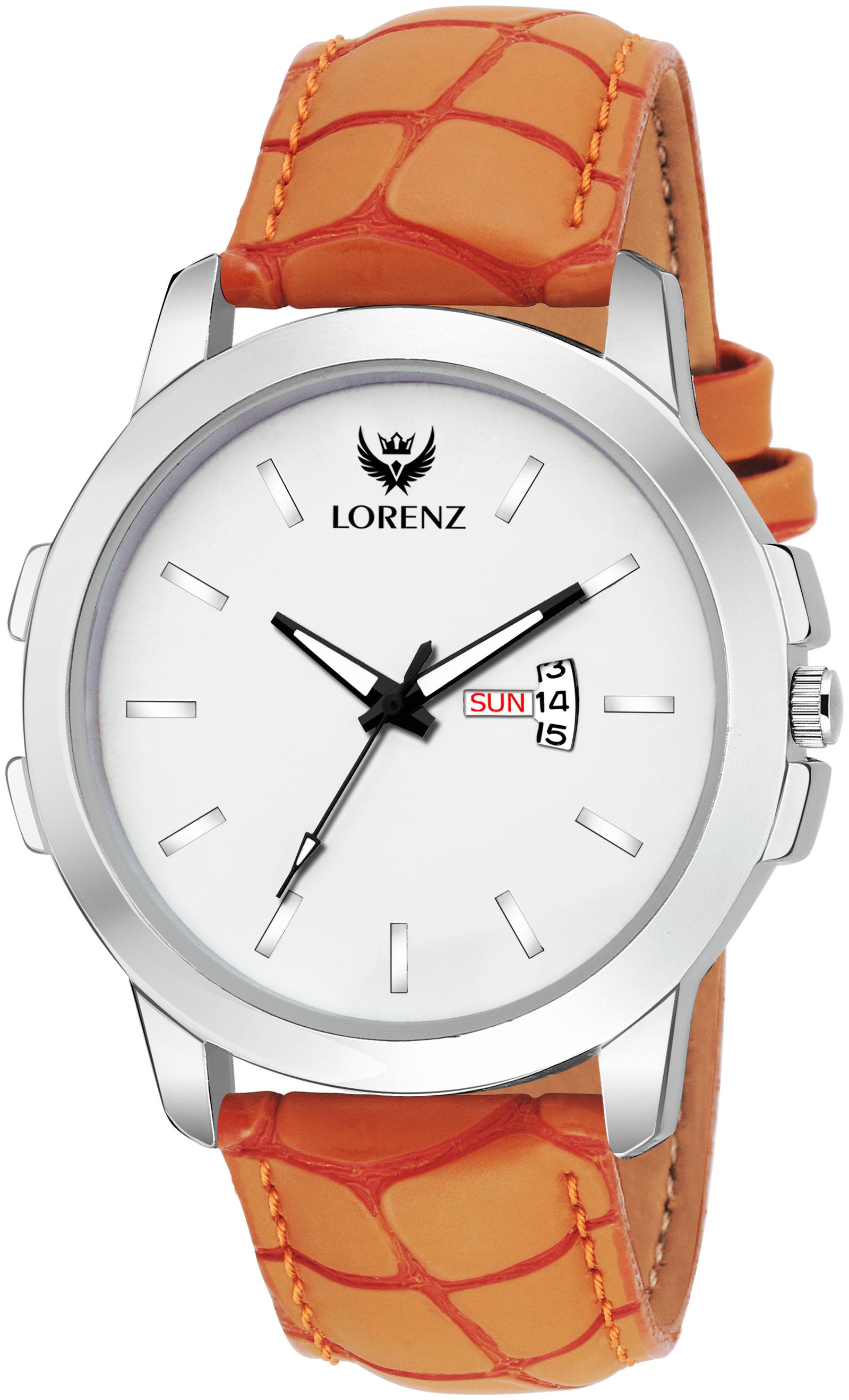 

Lorenz White Dial Leather Strap Day Date Watch for Men- MK-207W