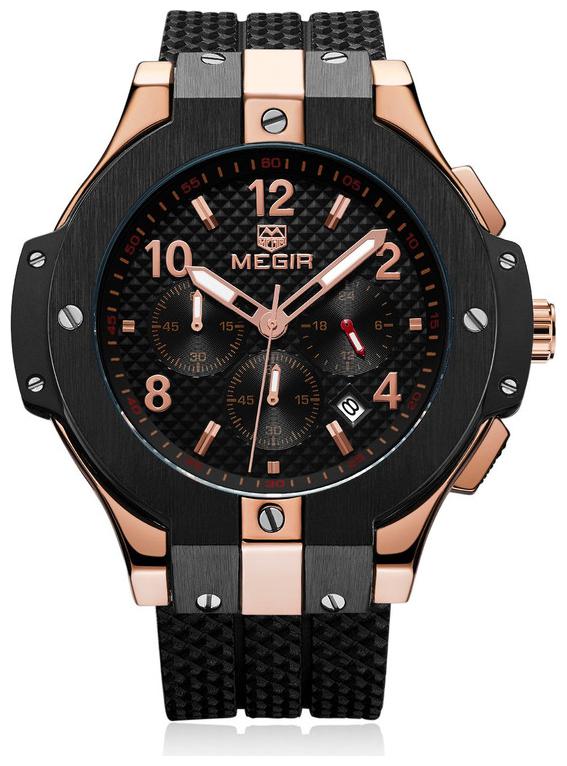 

Megir Men S Sports Quartz Fashion Silicone Strap Chronograph Analog 24 Hours Display Rose Gold Wristwatch-Ml2050