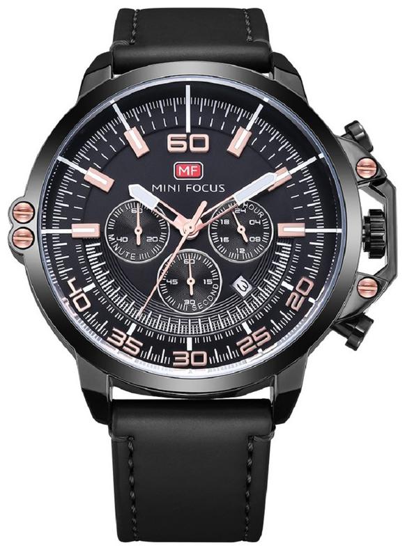 

Mini Focus Chronograph Working subdial Analog Quartz Waterproof Leather Strap Sport Men s Wristwatch -MF0095