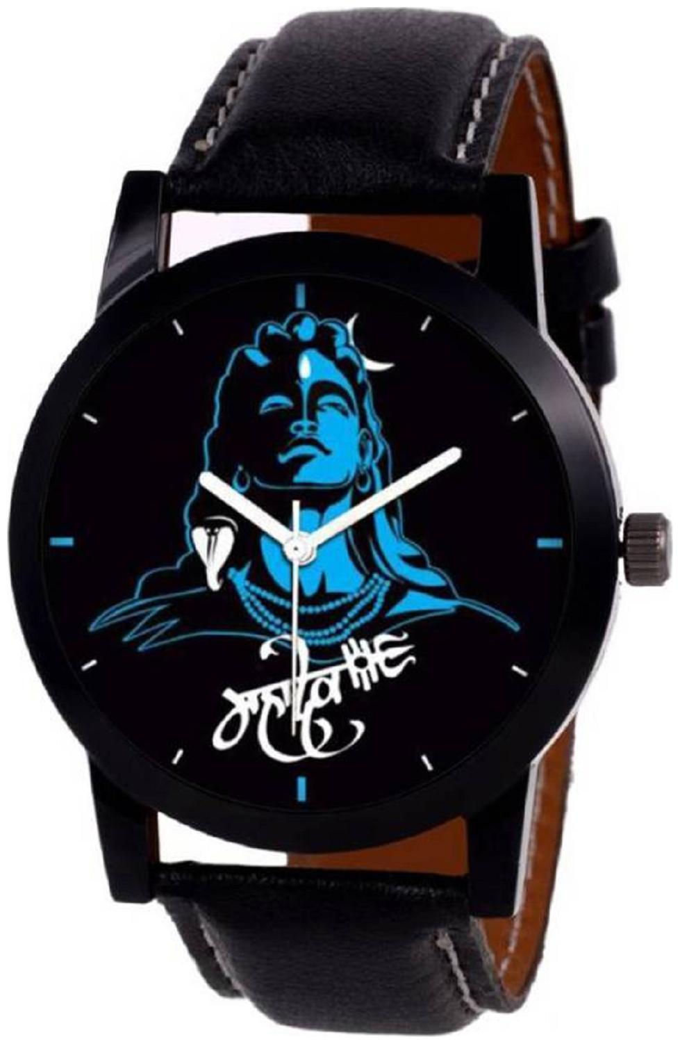 

MISS PERFECT Stylish Black LEather Strap MAHADEV Printed Watch For Boys