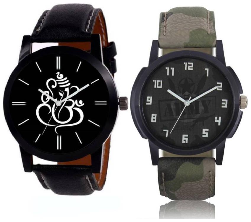 

MISS PERFECT new arraival black dial ganpati dial and green army combo watch fancy Watch - For Boys Pack Of 2