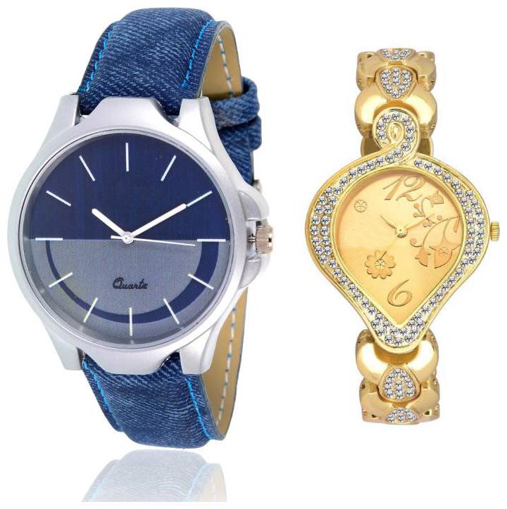 

Miss Perfect Gold Diamond studded with Blue multi-color for couple men and women Watch - For Boys Girls