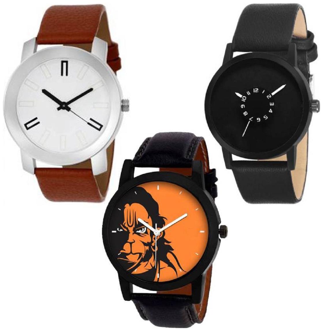

MISSPERFECT Pack 3 New Stylish Designer Leather Belt Watch For Boys