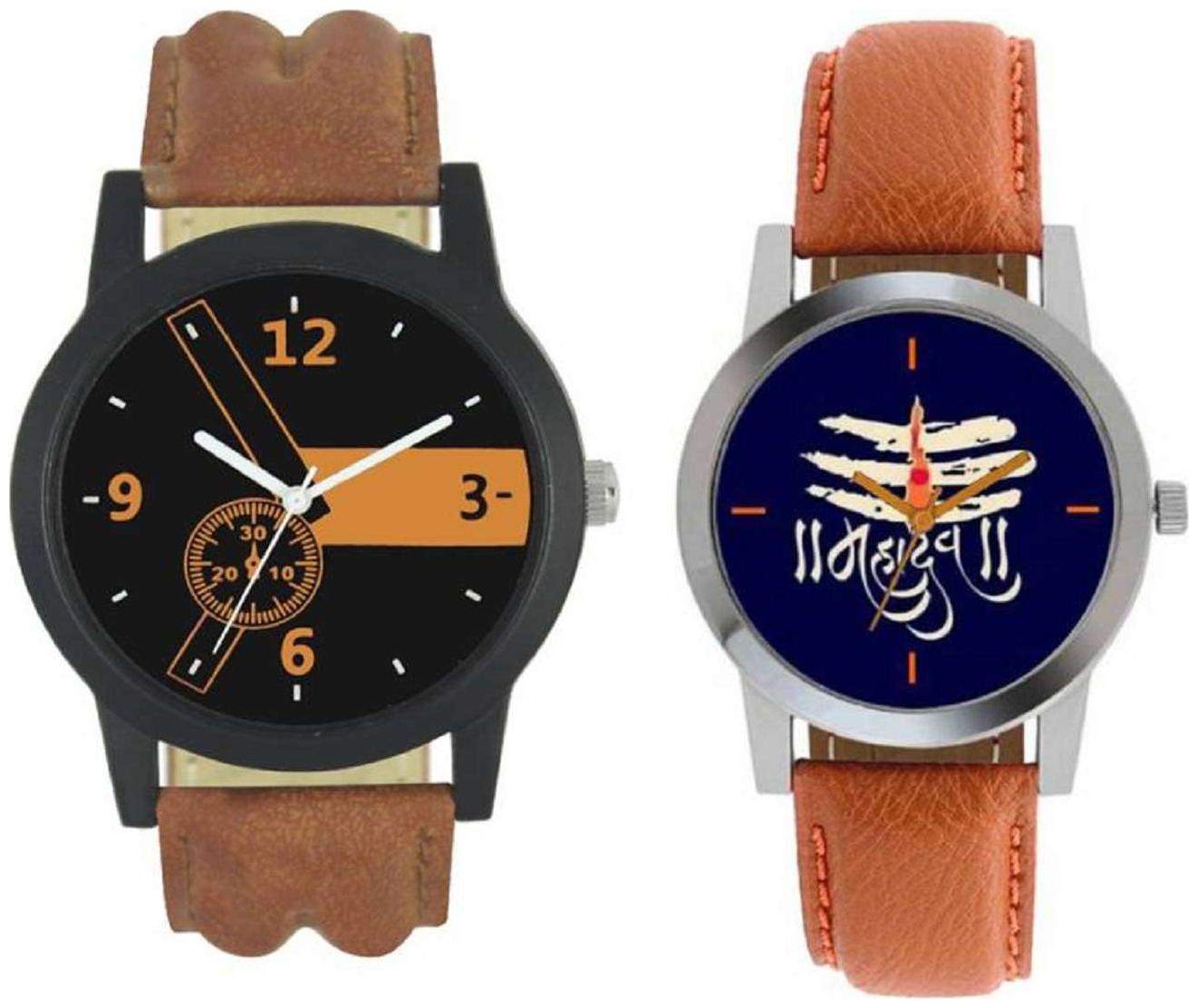 

MISSPERFECT new fashion black numerical dial and black mahadev dial with belt strep analog fancy Watch Pack of 2 - For Boys