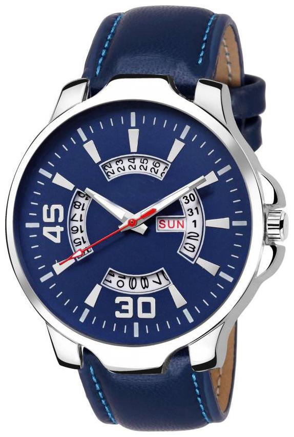 

MISSPERFECT 1127-Blue Day and Date Leather Watch - For Men
