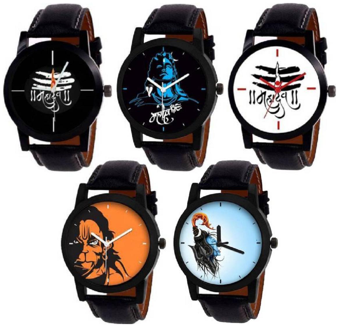 

MISSPERFECT Designer Multi Mahadev Dial Leather Belt Pack of 5 Boys