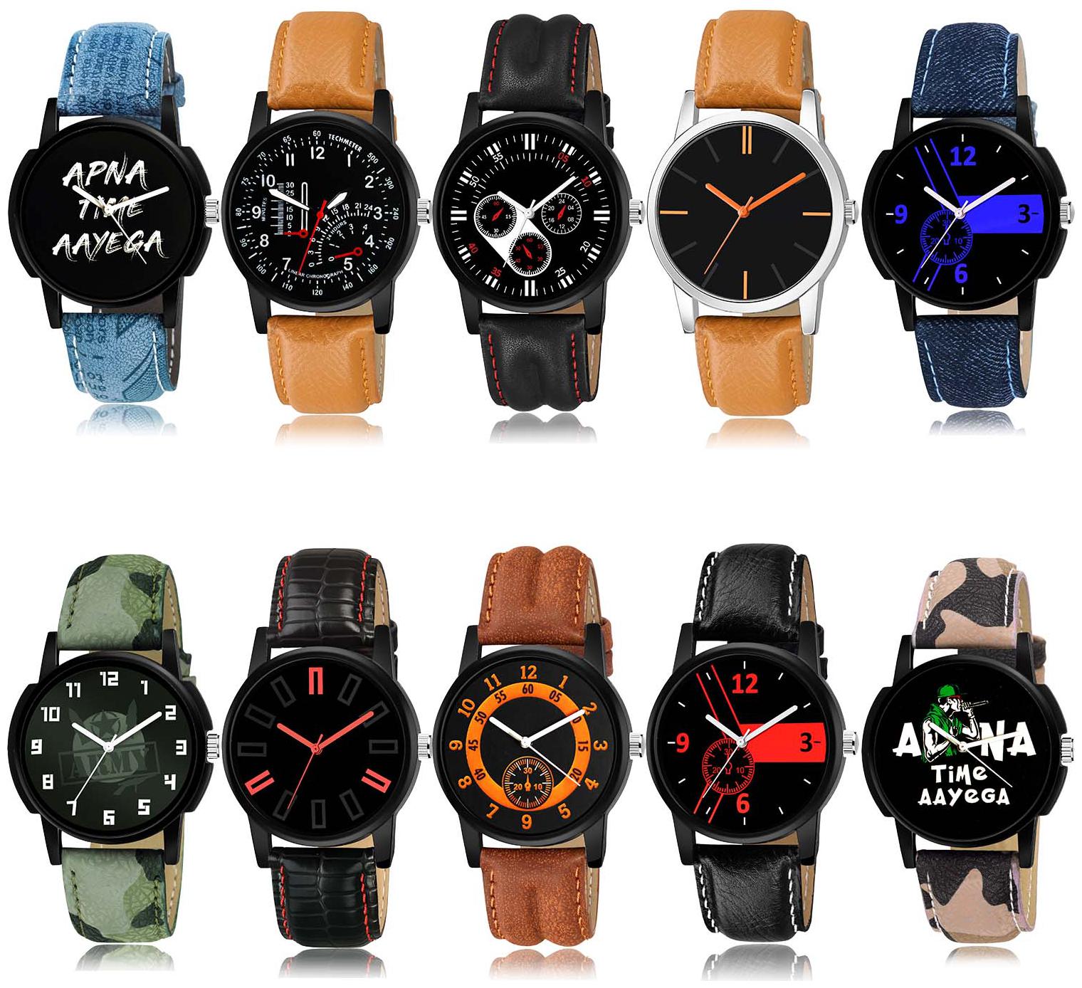 

Neutron B404-B896-B104-B113-B7-B21-B28-B14-B676-B418 New Luxury Apna Time Aayega Military Army 10 Watch Combo For Boys And Men