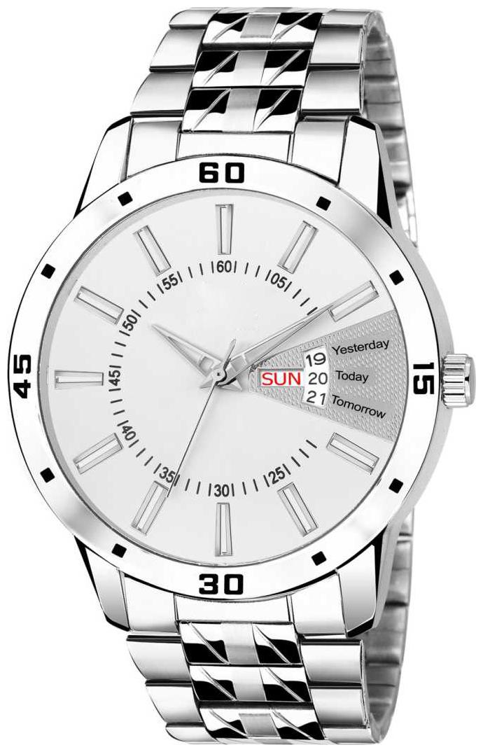 

New Arrival Full Silver Day Date silver METAL Belt Stylish watch for men s Boys