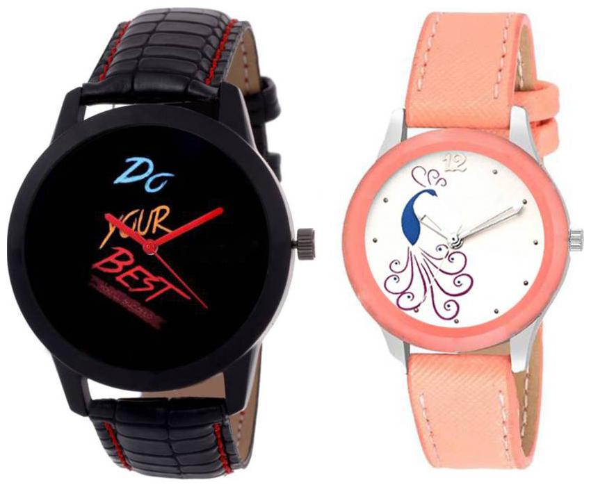 

Niyati Nx 09 And Orange Leather Strap Morni Print Dial Cutt Glass Designer For Girls Watch - For Women