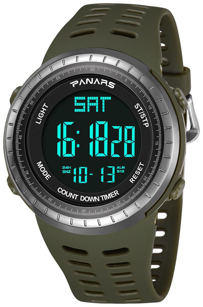 

PANARS Digital Quartz Movement Multifunctional Black Dial Green Strap Water Resistant Sports Men s Watch - (8008)