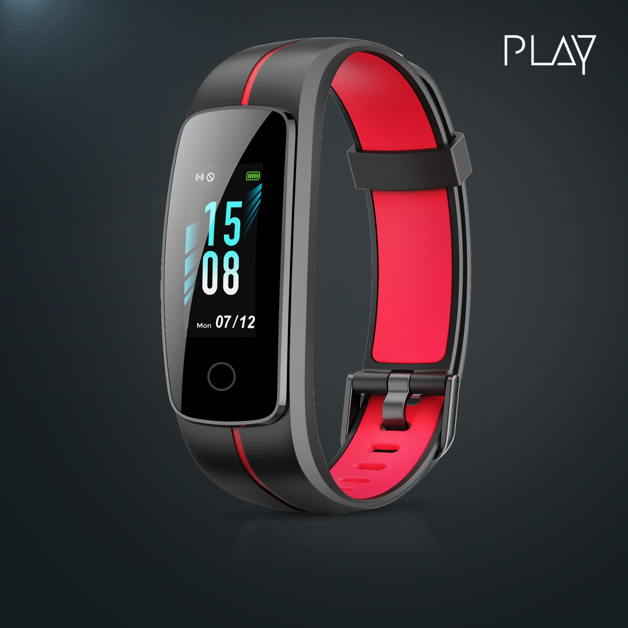 

PLAY PLAYFIT 53 Full Touch Fitness Band with 10 days Battery Life 24 Hr Heart Steps Monitoring Waterproof Whatsapp Notification (Red and Black)