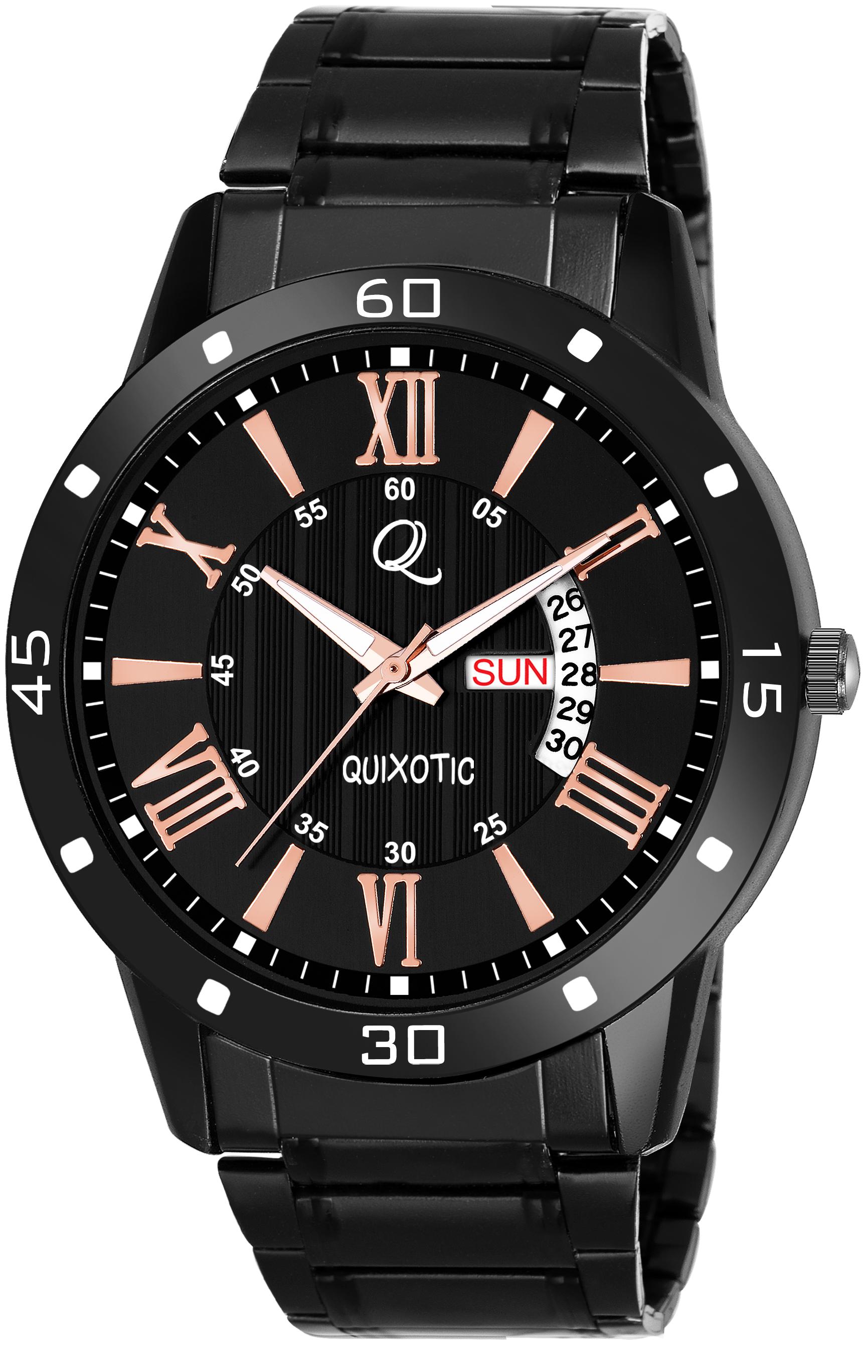 

Royal Black Roman Dial Day Date Functioning Wrist Watch - For Men Boys