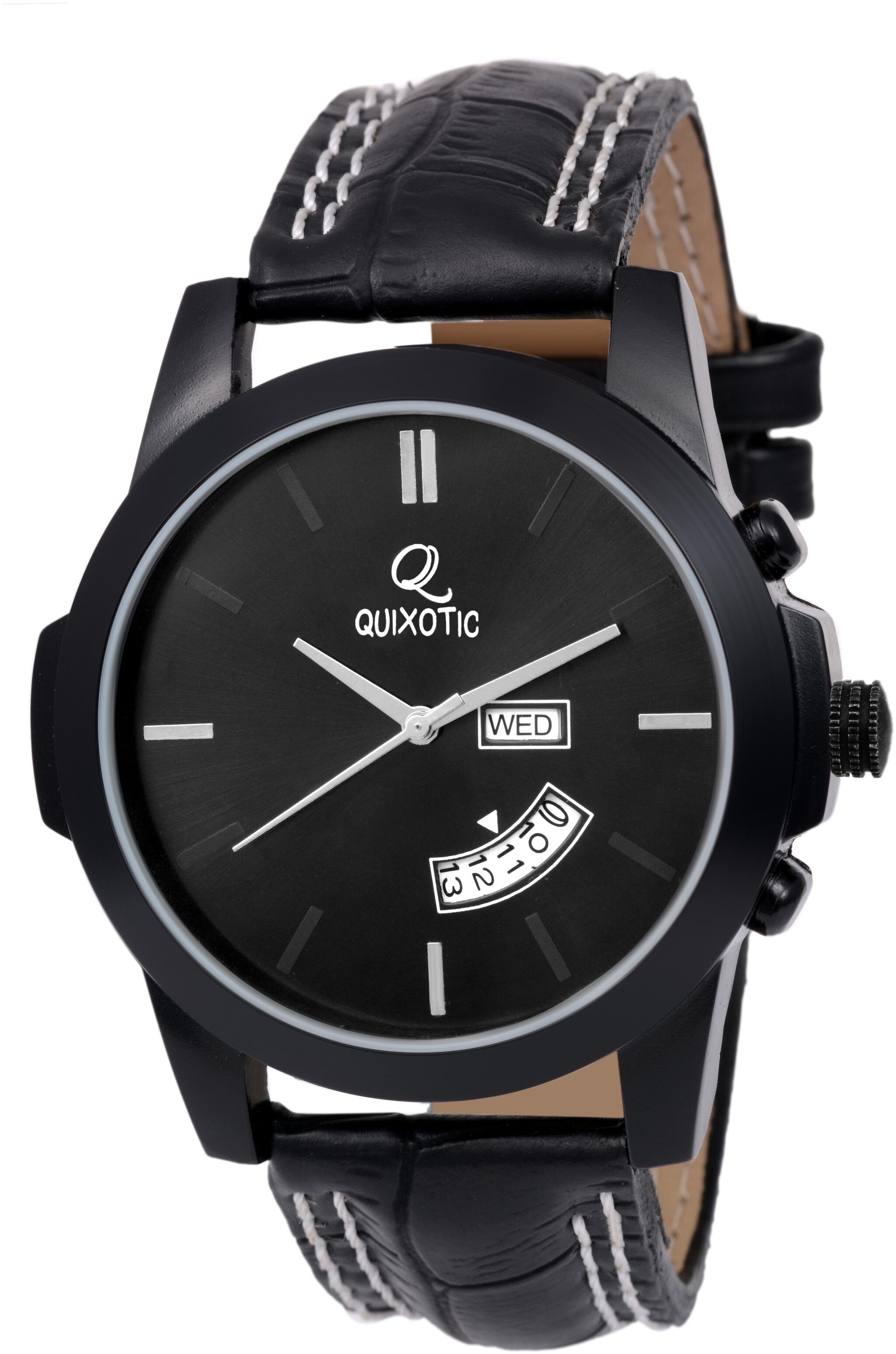

QUIXOTIC Minimal Black Dial Day Date Wrist Watch - For Men Boys