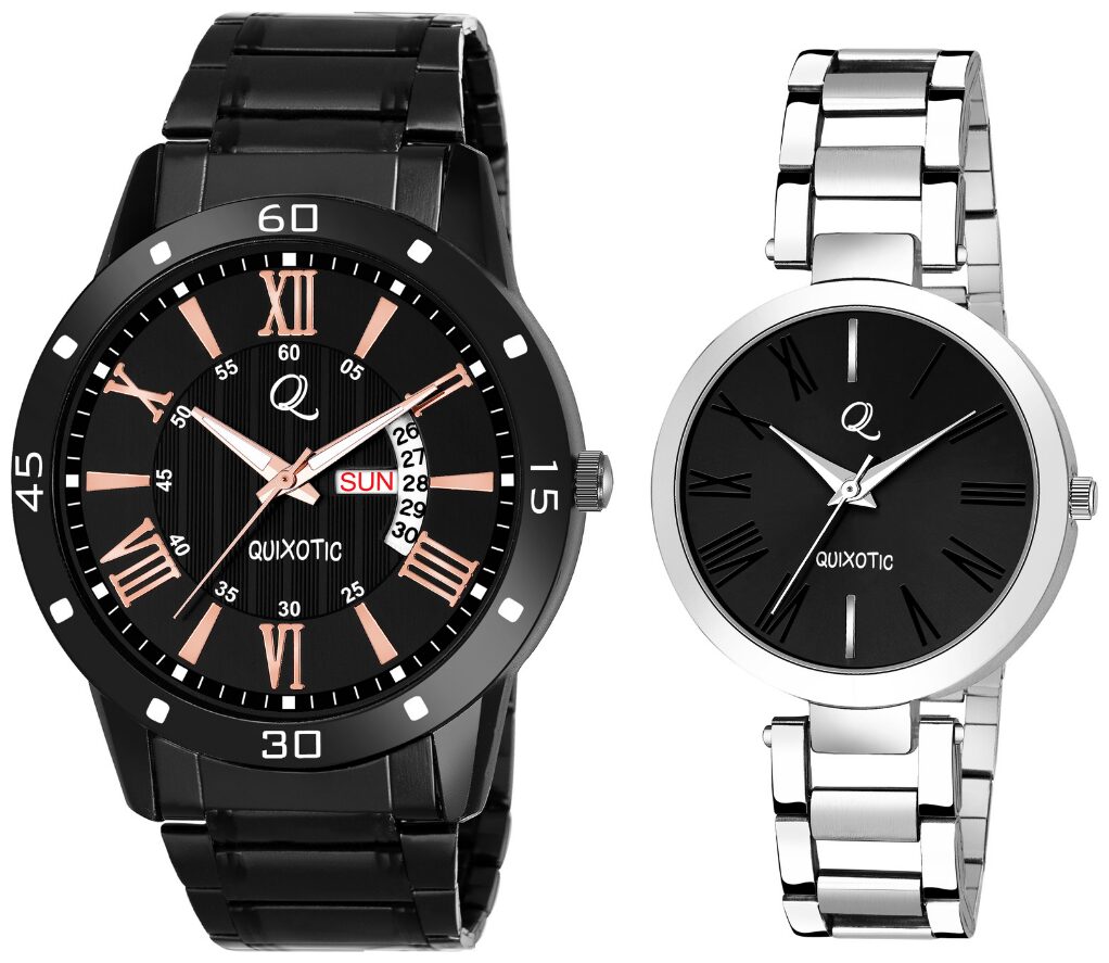 

QUIXOTIC Stylish Black Day-Date Watch for Couple