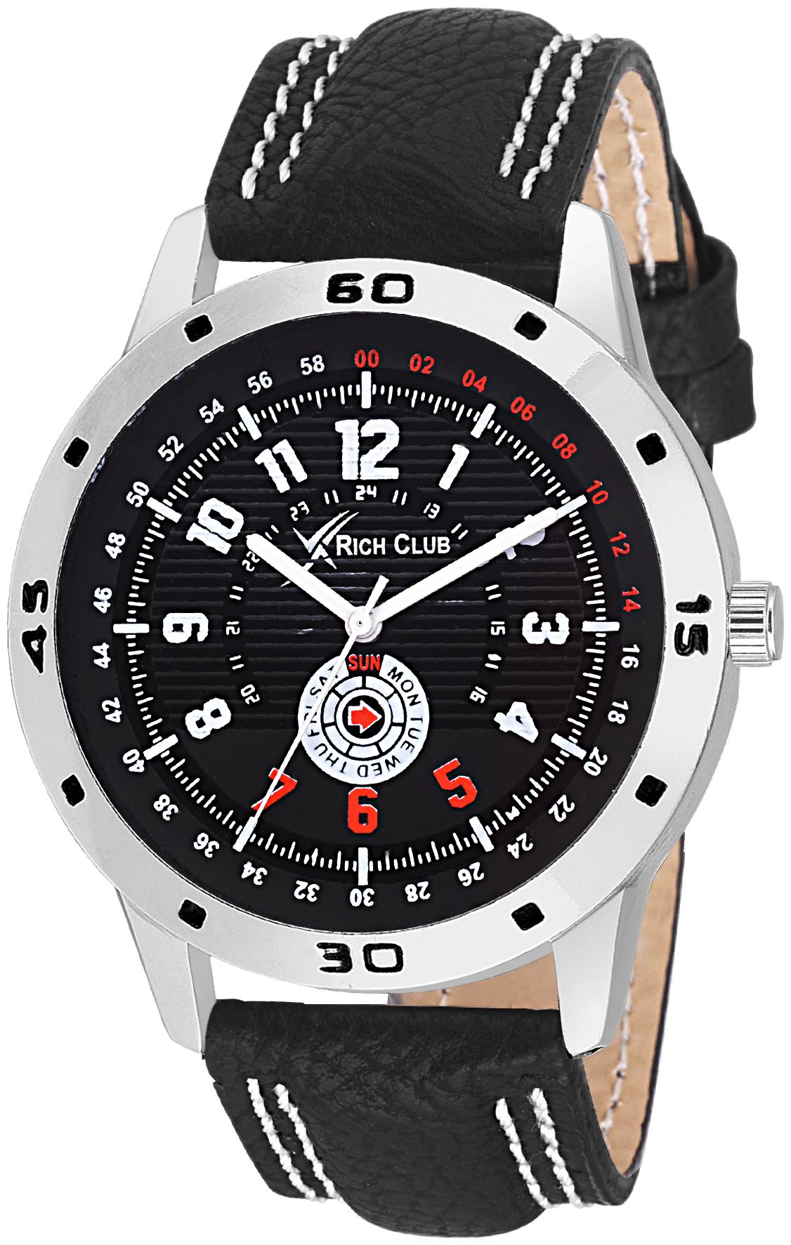

Rich Club RC-88BLK Steel Bezel with Leather Strap Analog Watch for Men and Boys