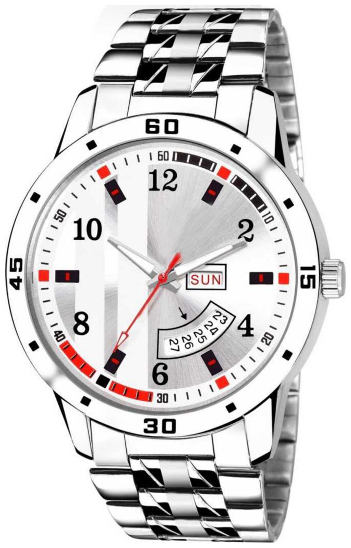 

RUSTET Analog White Dial Day and Date Men s Watch 2033-WH
