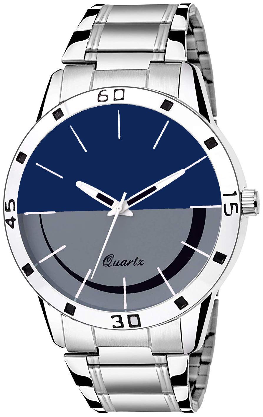 

SILVER BLUE GREY MOST STYLISH DESIGNER ROUND ANALOGUE DIAL DESIGNER STYLISH WRIST WATCH FOR BOYS MEN WATCH