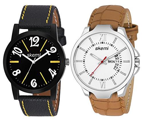Skemi Analog Round Dial Men Watch/Fashionable Leather Belt Men Watch/Watches For Men Combo 043 by Mukesh Khaneja