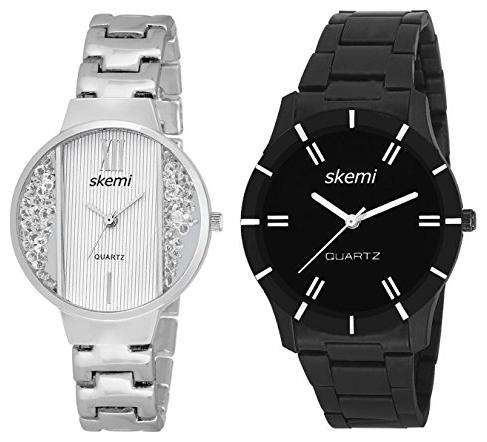 Skemi Analog Round Dial Men Woman Watch/Fashionable Couple Watch/Watches For Couple Combo 044 by Mukesh Khaneja