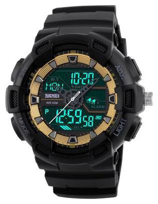 Skmei 1189 Gold Chronograph Water Resistant Analog Digital Sports Watch For Men Boys by Watches Mart