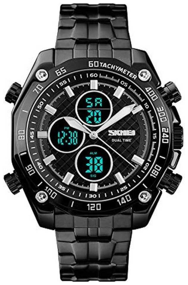 Skmei 1302 Black Analog Digital Luxury Dusk Wrist Watch for Men by Anam Ecommerce