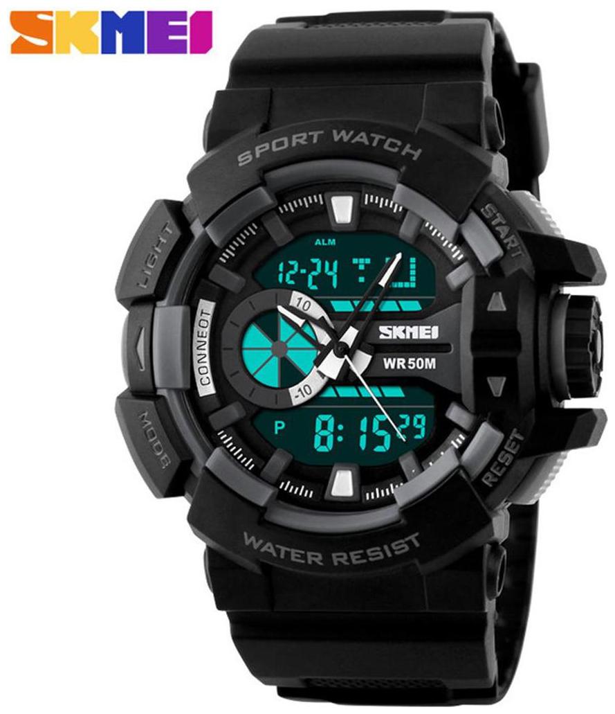 

Skmei Imported Trendy Black Color Casual Rugged Analog And Digital PU Quartz Mens Watch