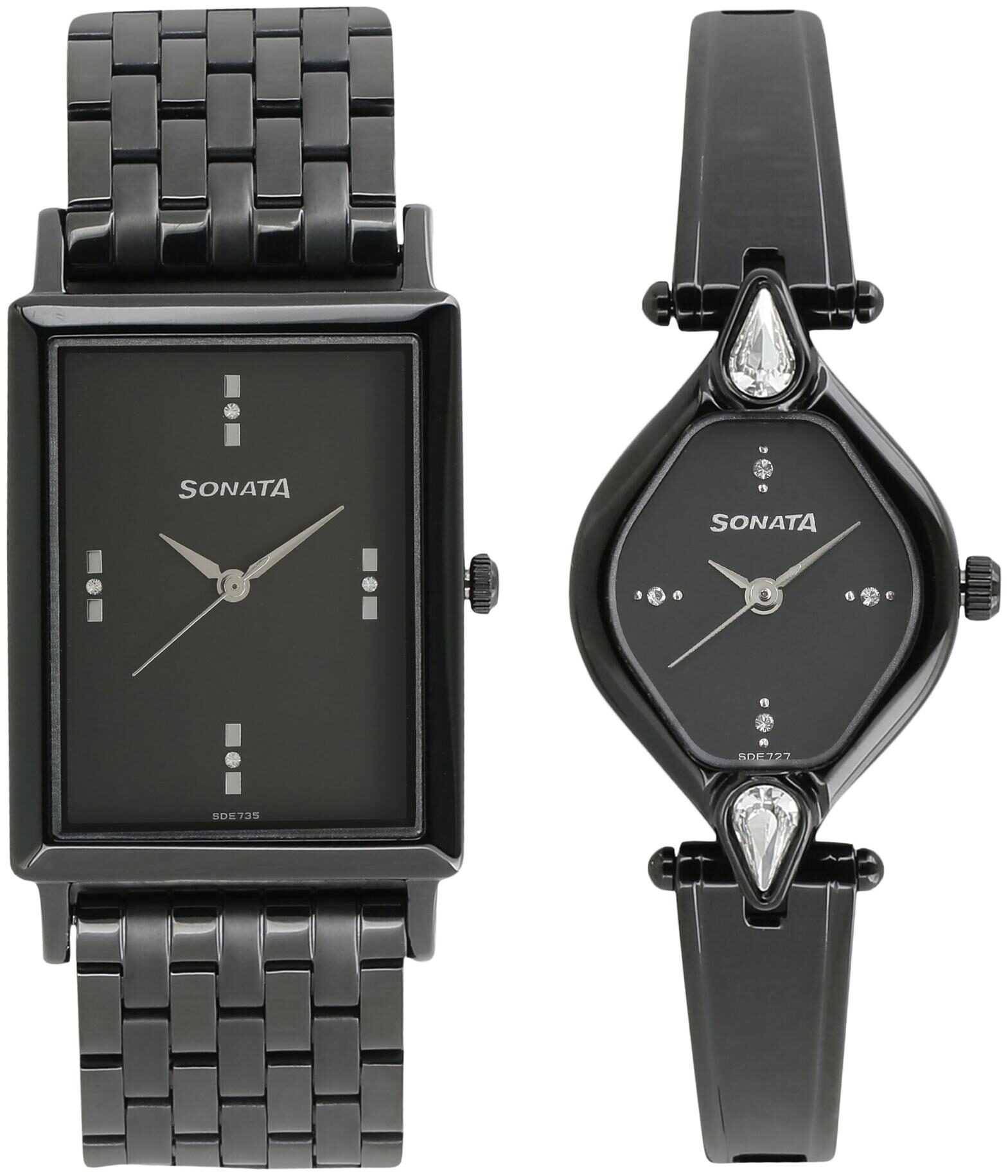 

Sonata Black Dial Analog Pair Watches