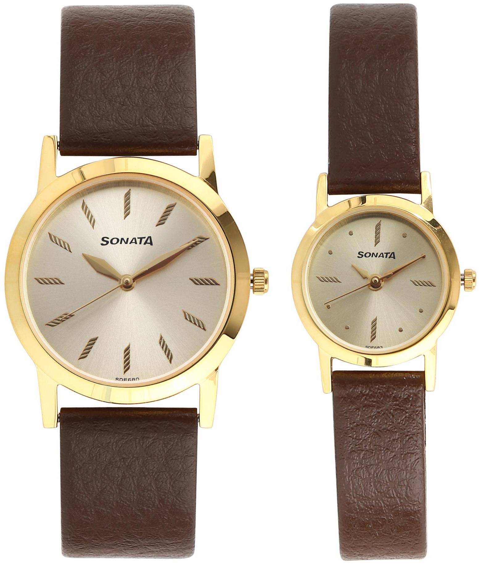 

Sonata Champagne Dial Analog Pair Watches