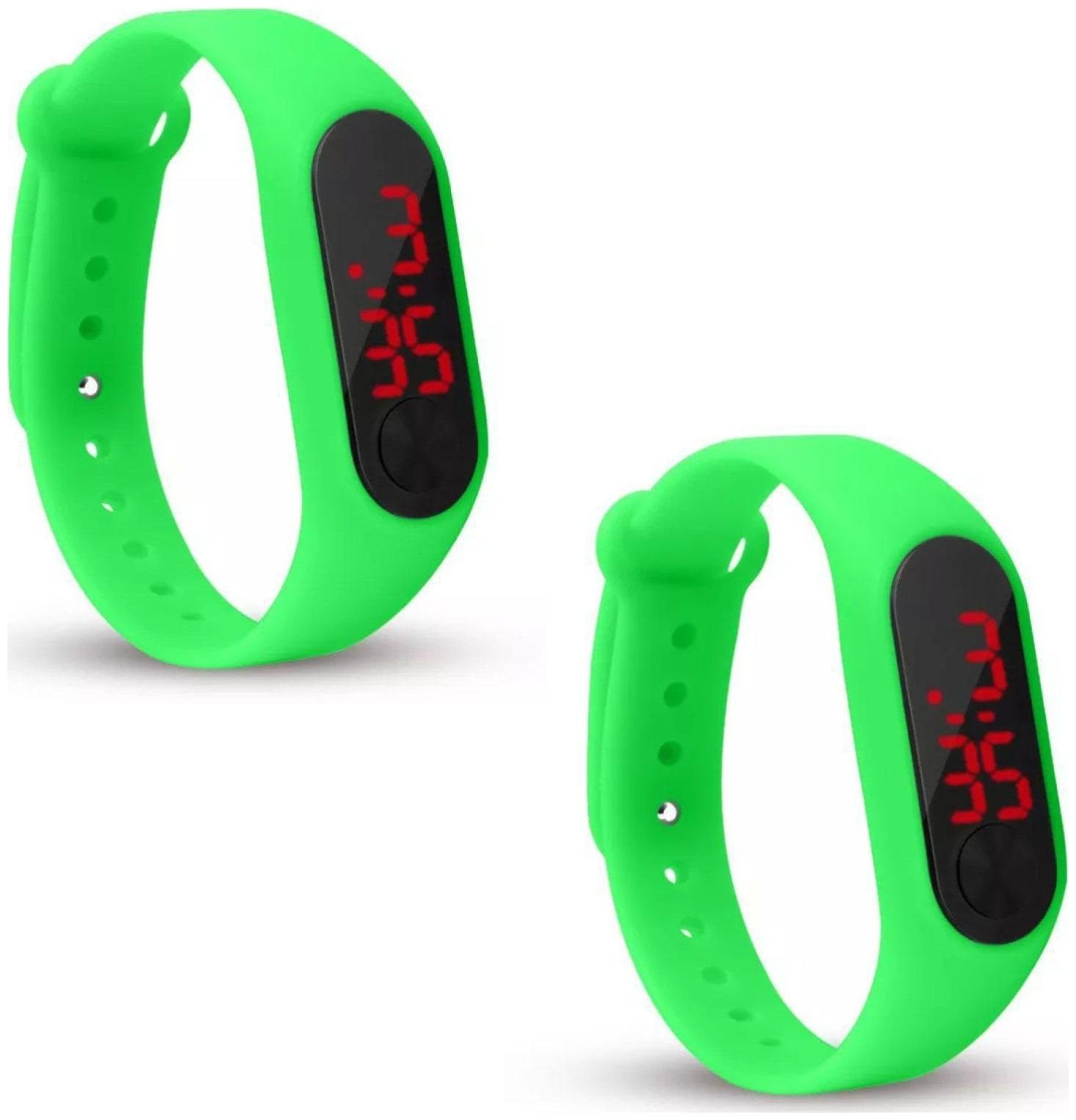 

Stylewell (Set Of 2) Boy s Girls Red Led Black Dial Rectangular Shape Casual Thin Straps Silicone Bracelet Digital Watch Wrist Band (Green Color)