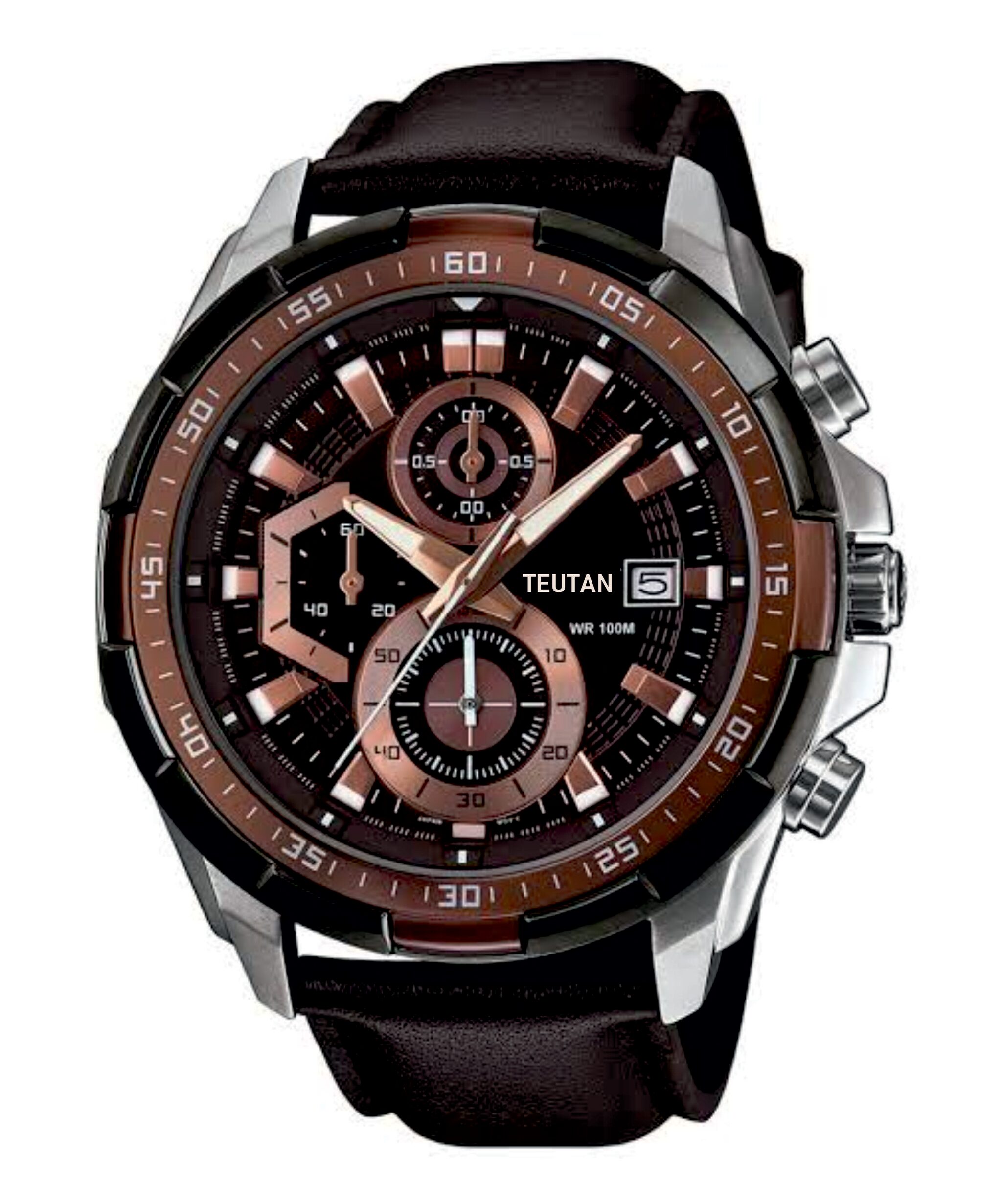 

Teutan Leather Round Dial Chronograph Watch For Men