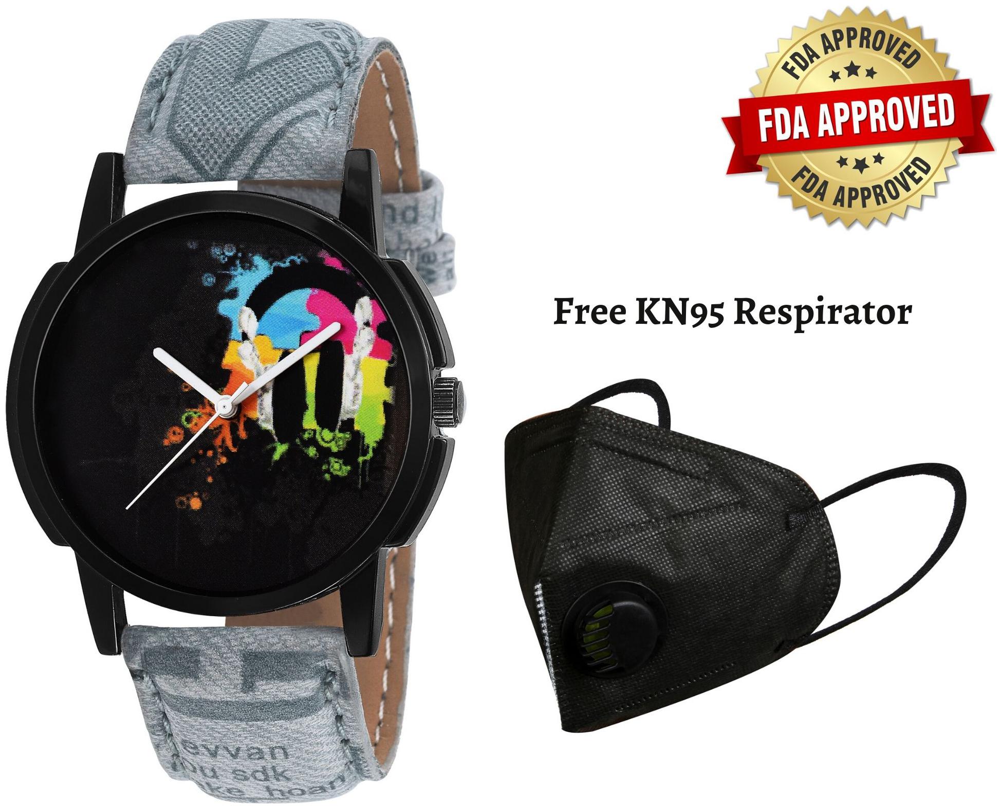 

Timebre Black Analog Watch For Men With Black KN95 Respirator Anti-Pollution Mask