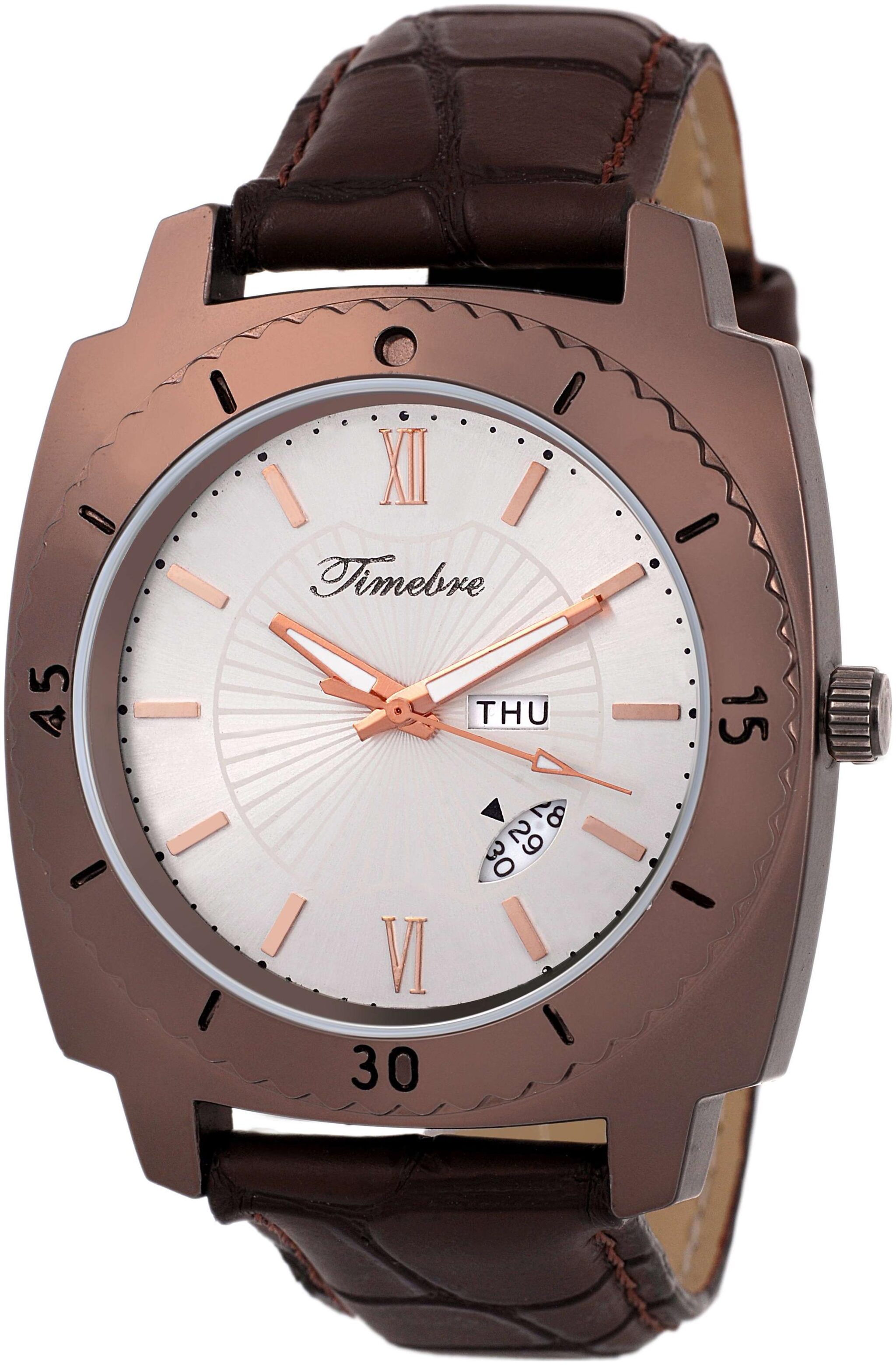 

Timebre Men Leather Day Date Analog Watch