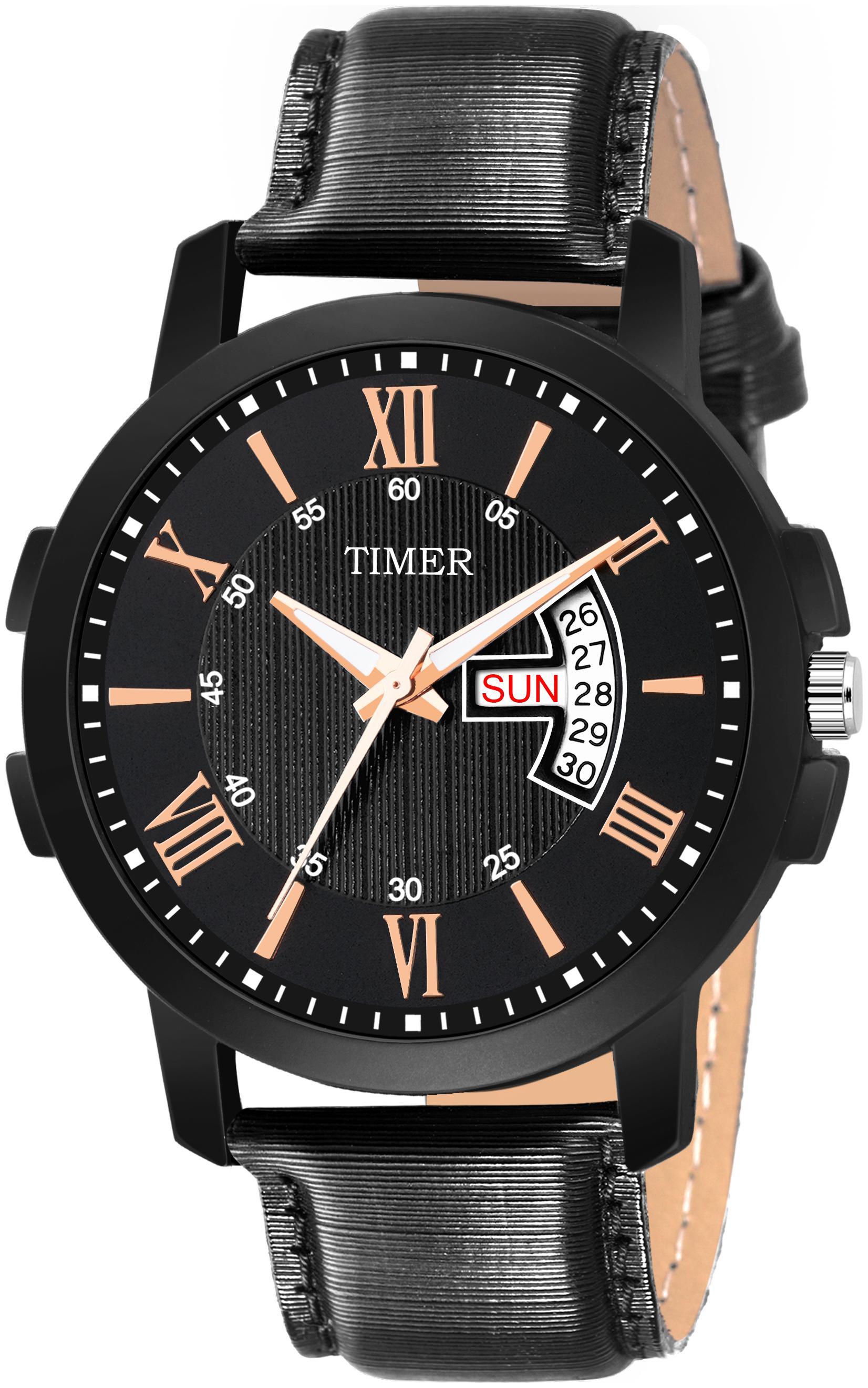 

TIMER DAY AND DATE MATTE FINISH BLACK ANALOGUE WATCH FOR BOYS AND MEN TC-B1