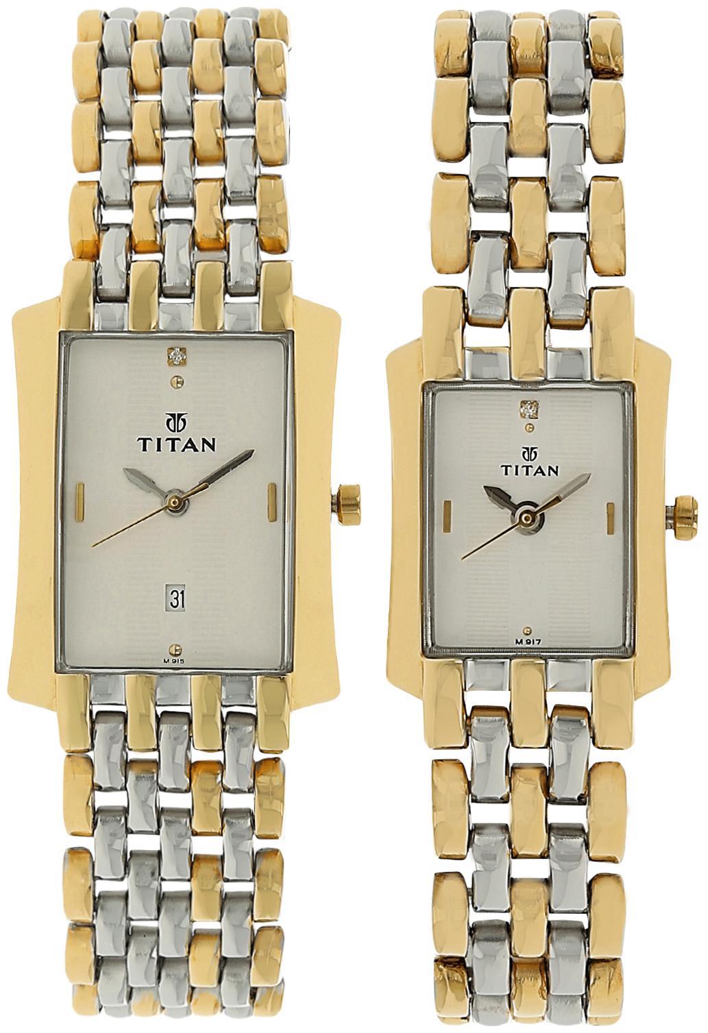 

Titan White Dial Analog Watch with Date Function for Pair