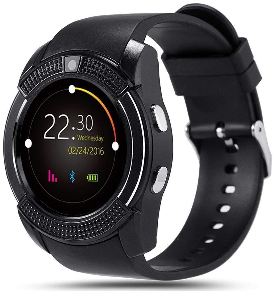 

V8 Round Bluetooth Smartwatch with Camera and Sim Card Support for with All 3G 4G Phone (Black) By Crystal Digital