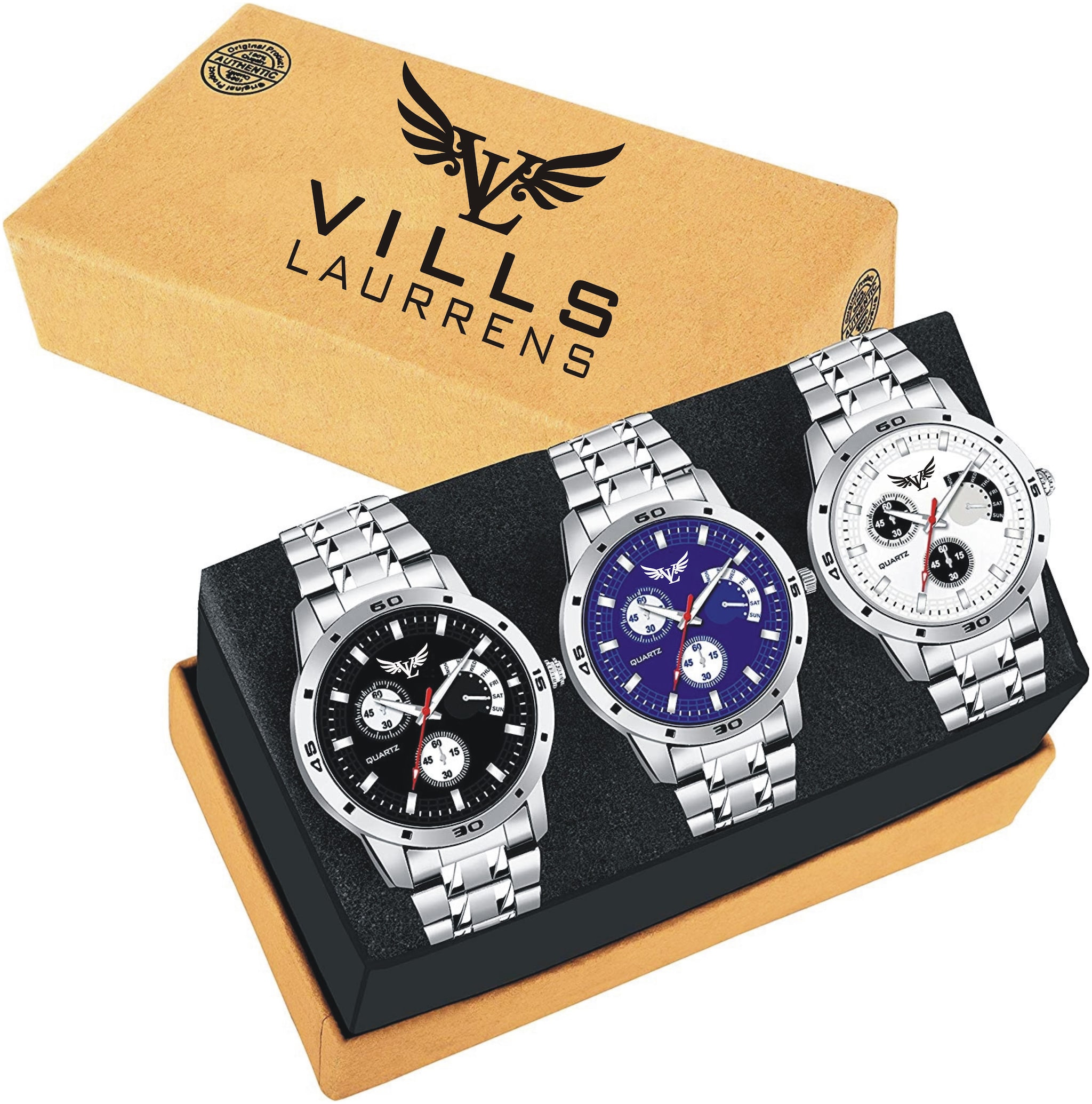 

Vills Laurrens VL-1149 1189 1150 Set of Three High Quality Analogue Watches for Men and Boys